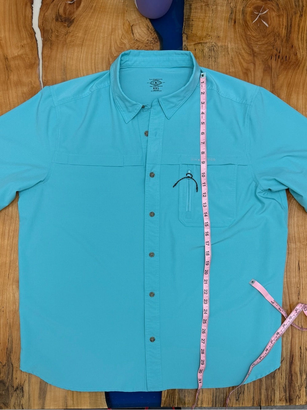 G.H. Bass & Co Mens XXL Button Front Shirt Blue Aqua Stretch Performance - Picture 3 of 8
